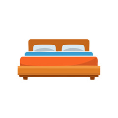 Cozy double bed illustration with pillows and blanket for bedroom design concepts or furniture catalogs