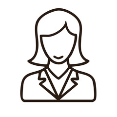 Obraz premium Businesswoman outline icon vector Minimalistic design of woman wearing suit Professional worker in linear illustration