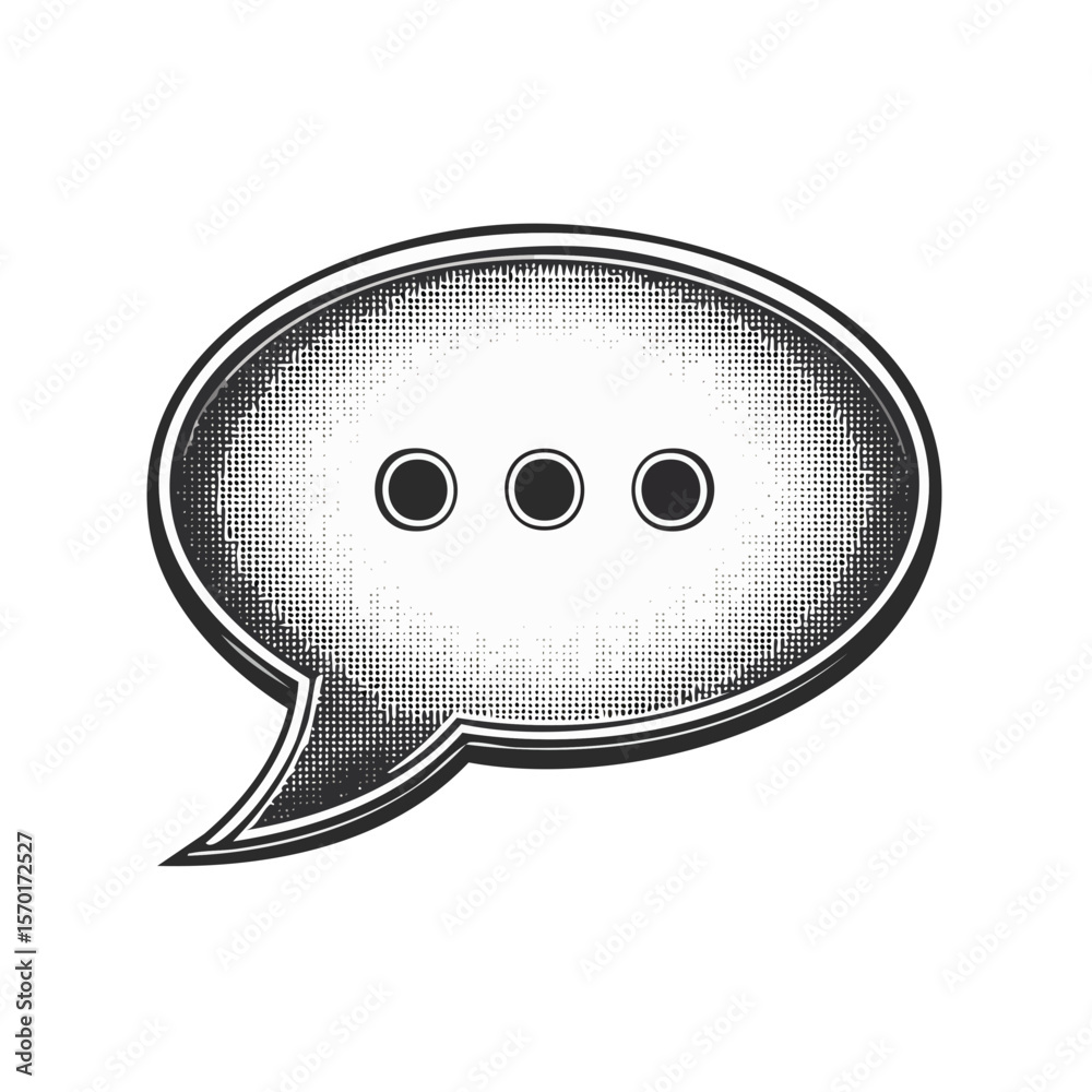 Poster halftone retro speech bubble icon with three dots communication dialogue notification conversation c