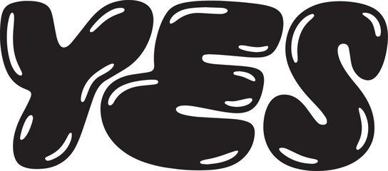 YES Hand-drawn Style text Graphic black silhouette vector, Simple silhouette Design vector icon with Transparent background. A bold, stylized font text.