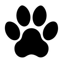 Simple black paw print icon representing a dog or cat s footprint isolated on white background