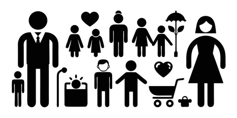 Diverse group of people icons representing family community and relationships isolated on white background