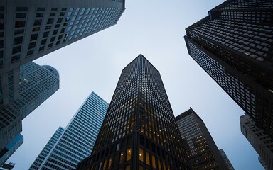 Tall skyscrapers rise toward a cloudy sky in this urban cityscape, creating an impressive display of architectural design.