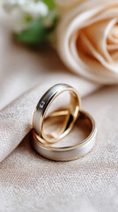 Elegant wedding ceremony rings on silk with soft glow for romantic celebration design