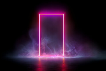 Mystical Glow: A neon pink rectangle shines vibrantly, its edges outlined by a captivating purple fog, creating an aura of mystery. 