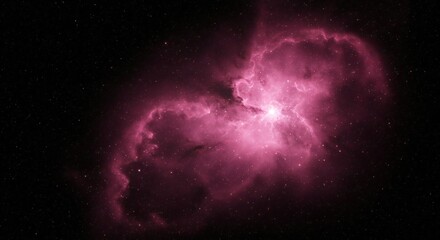 Obraz premium A glowing pink nebula in dark space, showcasing swirling gas formations and a bright central core, evoking cosmic wonder.