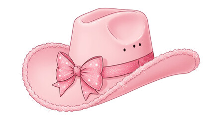 Pink Cowgirl Hat with Sparkling Bow on White Background