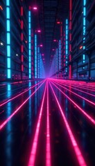 Obraz premium Glowing Lines Form Futuristic Light Grid in Dark Sci-Fi Space; Vibrant, Energetic, Technologically Advanced Energy Theme