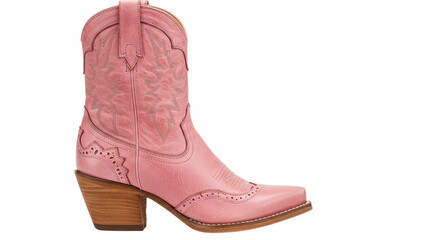 Pink Western Boot with Detailed Stitching on White Background