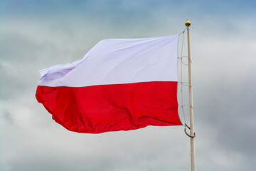 Gdansk, Poland - August 18, 2021. Polish flag - red and white