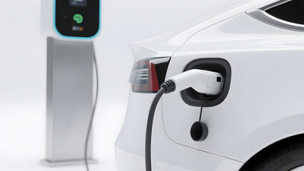 electric vehicle white charging minimal scene.