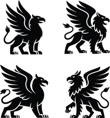 Obraz premium Majestic Griffin Illustrations Powerful Mythical Creatures in Elegant Black and White Designs