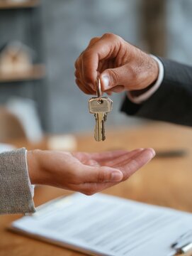 Entrega de llaves y firma de contratos en el sector inmobiliario.