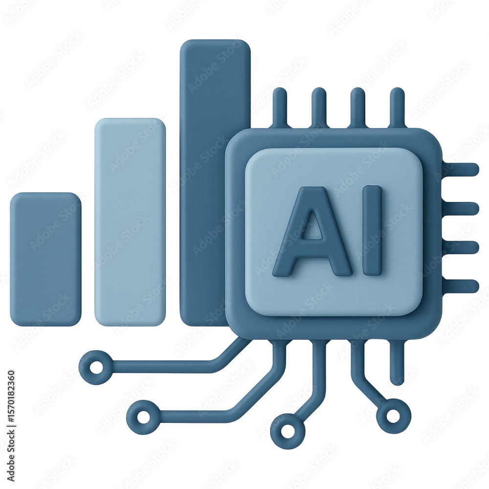 Poster ai powered data analysis 3d of microchip with graph