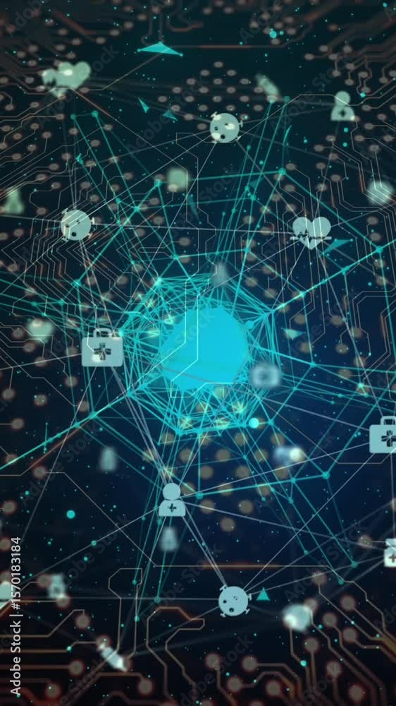 Aufkleber animation of globe with connections, data processing over computer circuit board
