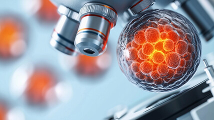 Stem Cell Research Scene Under Laboratory Microscope.
