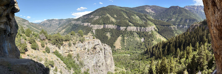 Panorama of Logan Canyon from Wind Cave in Utah