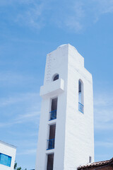 Fototapeta premium Santorini Colombia: a picturesque town with white and blue Greek-style houses in Colombia