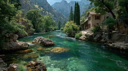 Fototapeta premium River flows through valley