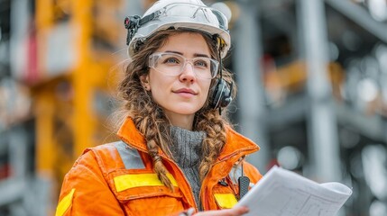 Mujer ingeniera en la obra, con buen esp&iacute;ritu y alegr&iacute;a.