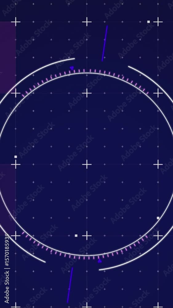 Poster animation of circles over plus symbols and squares against grid pattern in background