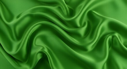 Obraz premium Elegant Green Silk Fabric Texture Background with Smooth Drapes and Soft Folds