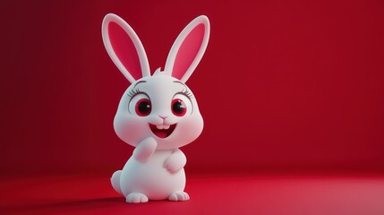 Obraz premium Cute cartoon bunny on red background