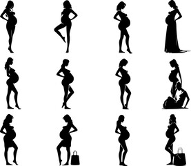 silhouette vector sketch illustration of pregnant woman mother with her first child