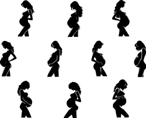 silhouette vector sketch illustration of pregnant woman mother with her first child