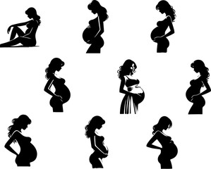 silhouette vector sketch illustration of pregnant woman mother with her first child