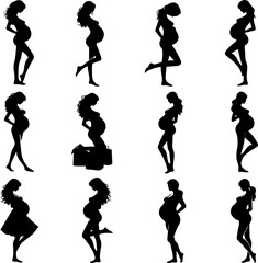 silhouette vector sketch illustration of pregnant woman mother with her first child 