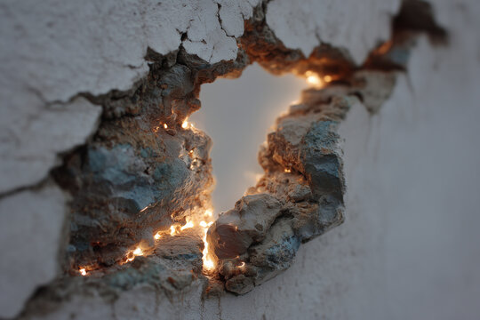 Macro shot of self-healing bioconcrete repairing a crack from within.