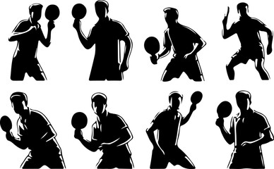 Collection of vector images of table tennis athlete silhouette illustrations 