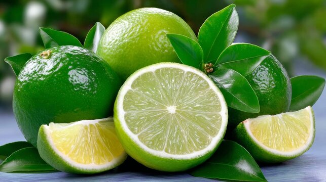 Limas sobre un fondo blanco, fotograf&iacute;a de alta, calidad de estudio, concepto de c&iacute;tricos.