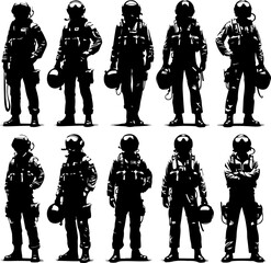 collection of vector sketch design illustrations of fighter plane pilot silhouettes for air war