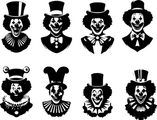 silhouette sketch vector illustration collection of clown entertainer images with scary smile