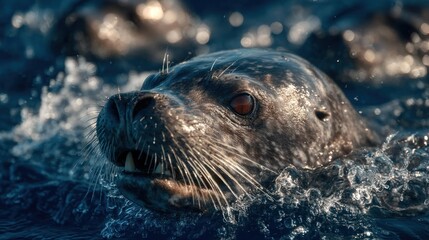 Fototapeta premium Seal surfacing in ocean