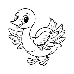 Obraz premium A baby goose waddling with flappy wings for kids coloring book vector illustration.