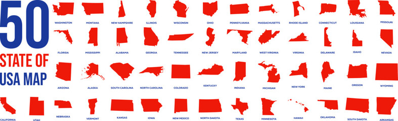 Complete USA 50 States Silhouette Icon Set | All States Map Outline Vector Pack

