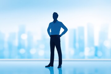 Fototapeta premium Professional Silhouette of a Man Against a Soft Urban Background in a Modern Office Environment