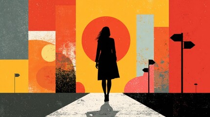 Silhouette woman walking forward
