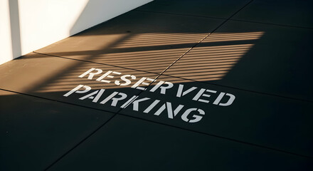 Designated Parking Area On Concrete With Sunlight And Shadow Stripes Concept