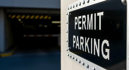 Designated Parking Only Sign At Entrance With Garage Door And Bright Interior Lights