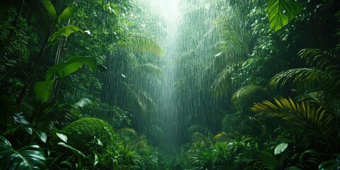 Rainforest downpour lush green tropical forest image