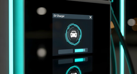 Electric Car Charging Station Display With Futuristic Neon Design For Modern Urban Mobility