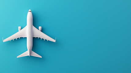 A minimalist aviation concept featuring a solitary white commercial jet on vivid cyan background, symbolizing modern travel freedom and efficiency.

