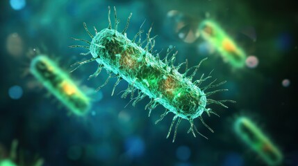Fototapeta premium Microscopic bacteria, vibrant teal and turquoise hues