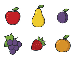 Fruit illustrations set. Gardening and harvest symbols. Natural organic foods. Isolated vector images