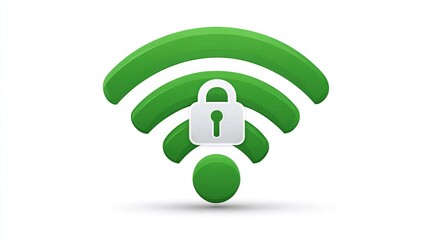 Green WiFi symbol with a gray padlock on top, representing secure connection
