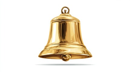 Shiny, detailed gold bell casting a soft shadow on a white background